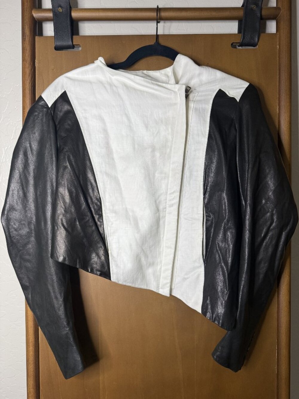 Helmut Lang for Intermix Black White Leather Colorblock Moto Jacket M